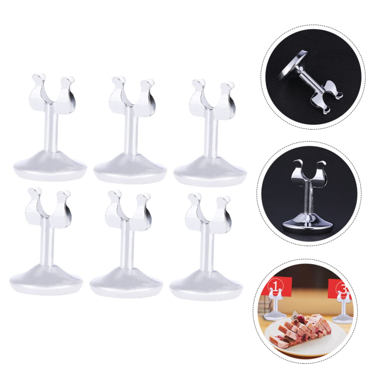 Soportes para Tarjetas Multifunción 6piezas de Acero Inoxidable en Forma | Accesorio de Escritorio, Porta Tarjetas Identificativas Mesa, Uso en Oficina y Eventos