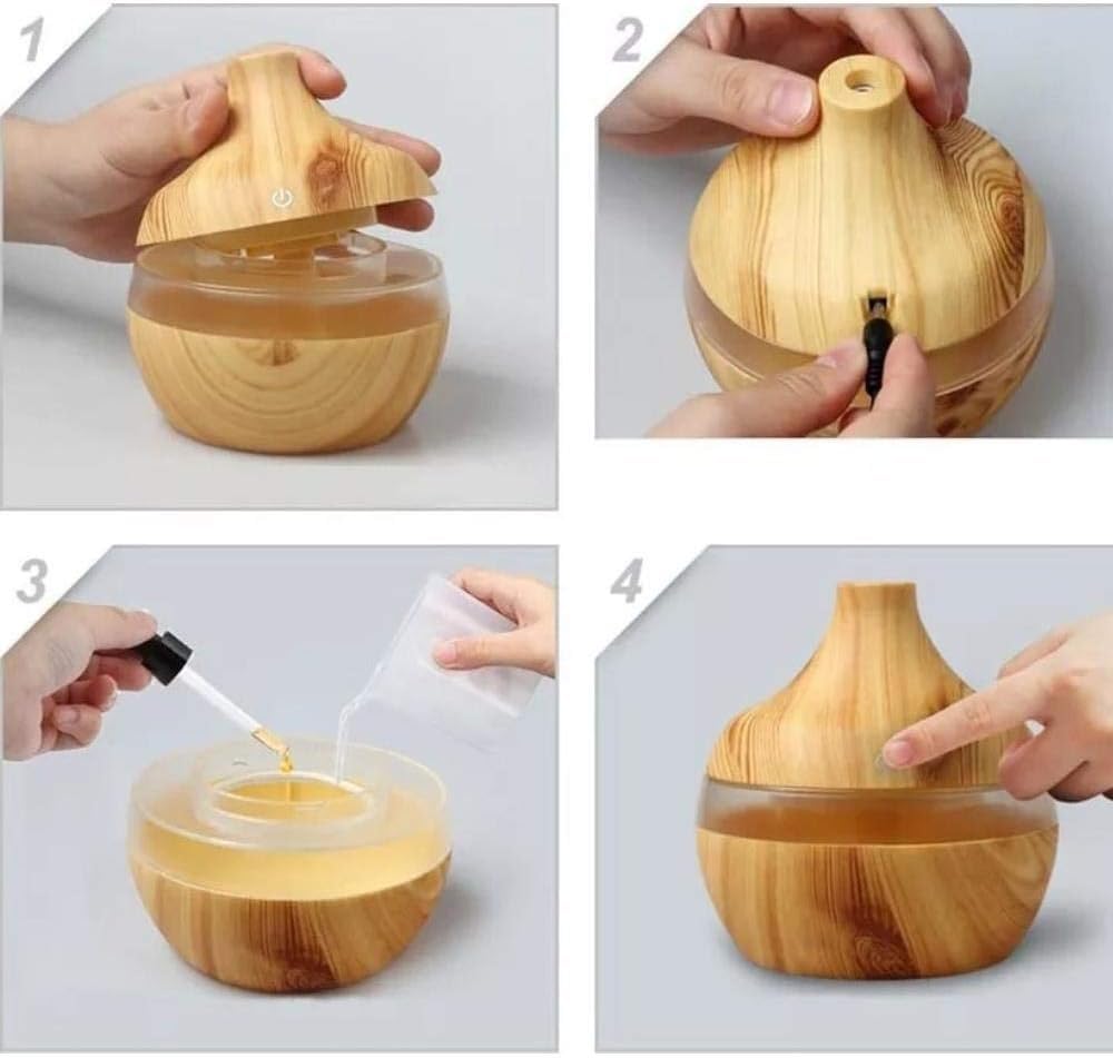 mobigon Wood Cool Mist Ultrasonic Humidifier for Room Moisture, Aroma Diffuser for Home, 300ml Essential Oil Diffuser with 7 Colorful Night Light, Auto Shut-Off, Home, Office, car (D.Light Brown)