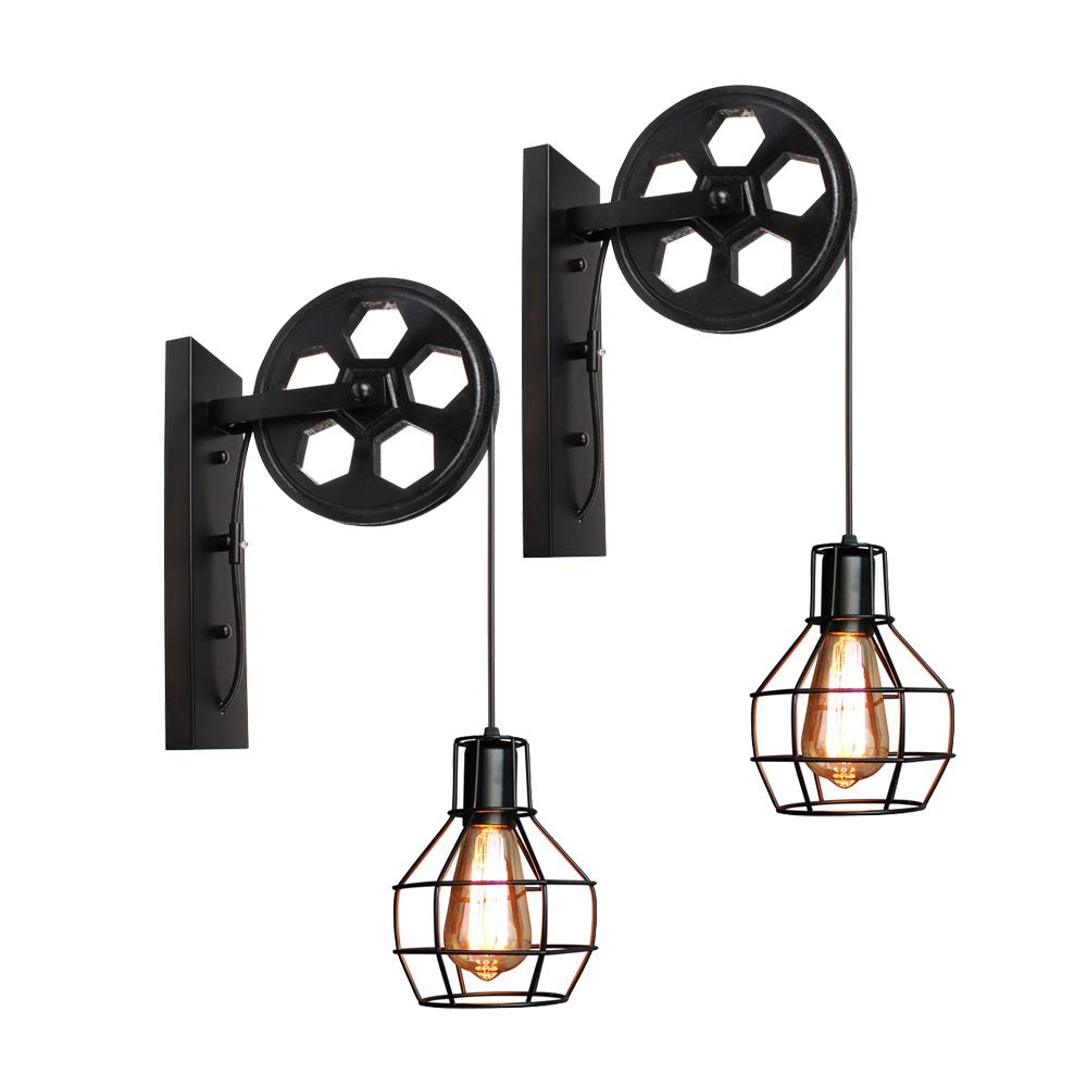 Industrielle Wandleuchten Vintage E27 industrial Wandlampe Retro Metall LED Kreative für Wohnzimmer Esszimmer Schlafzimmer (Schwarz - 2 Stücke)