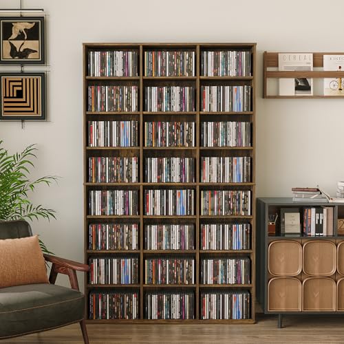 DVD-Storage-Tower-with-Adjustable-Shelves-9-Tier-DVD-Rack-Tower-for-CDs-DVDs-Blu-Rays-Video-Games-Rustic-Brown-Multimedia-Storage-Cabinet-Media-Shelf-Organizer-for-Living-Room