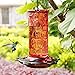 Juegoal 28 oz Glass Hummingbird Feeders for Outdoors, Red Wild Bird Feeder with 5 Feeding Ports, Metal Handle Hanging for Outdoor Garden Tree Yard