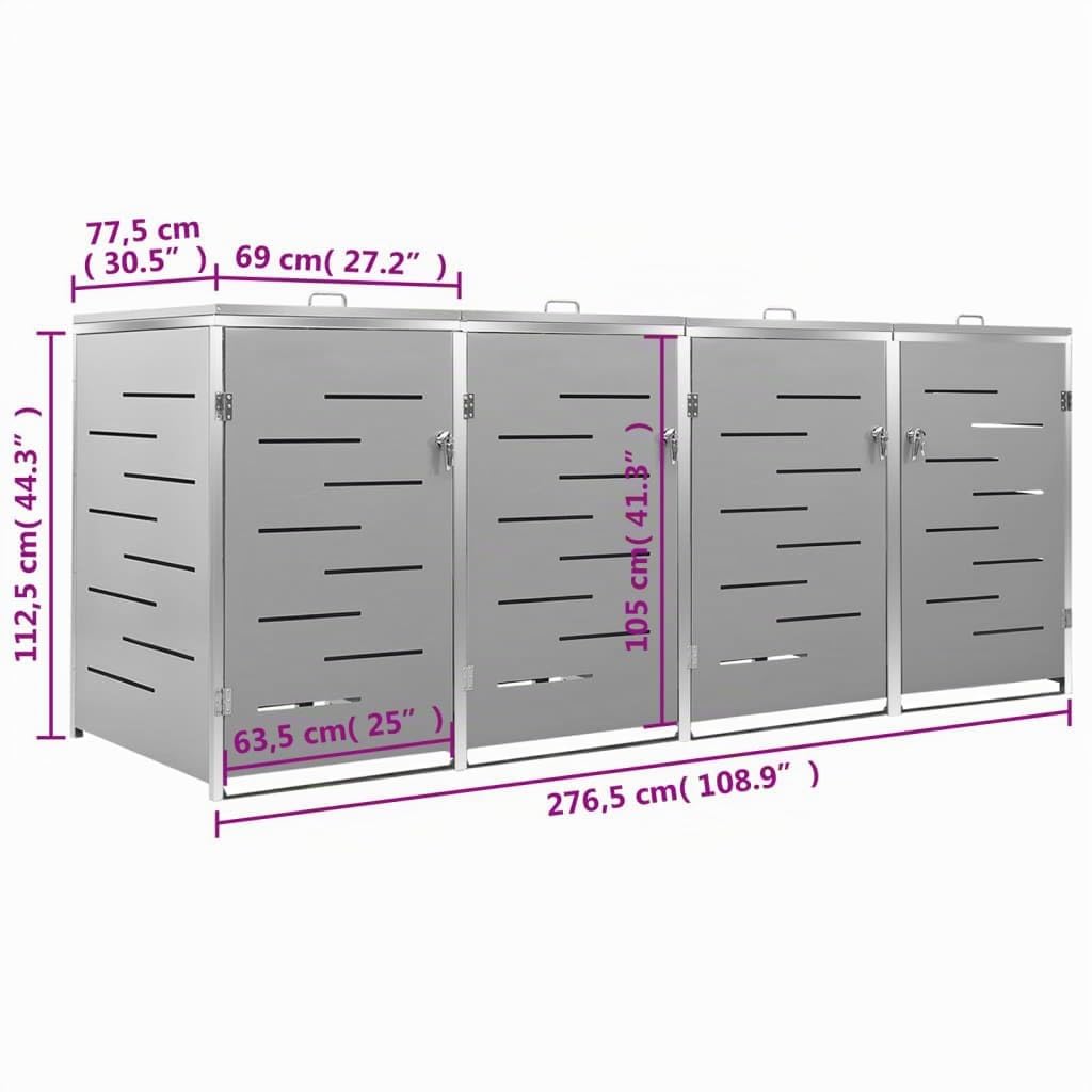 vidaXL Mülltonnenbox für 4 Tonnen 276,5x77,5x115,5 cm Edelstahl