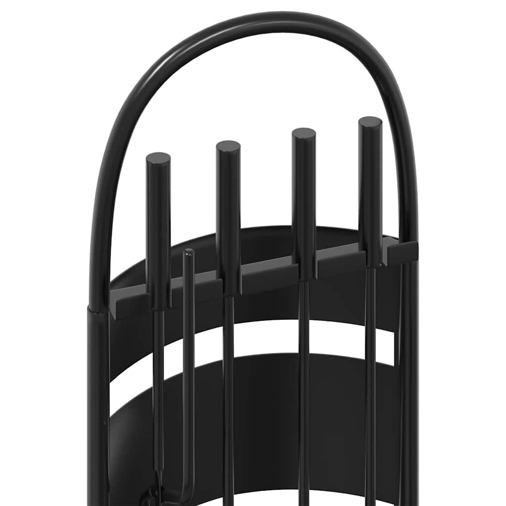 5-teiliges Kaminbesteck Set aus Stahl, Kamingarnitur mit Ständer, Schürhaken Zange Besen Schaufel, schwarz, 23 x 15 x 66 cm