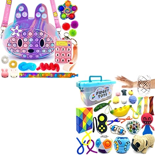 Exun Pop Crossbody Purse Bags Fidget Toy Pack & 25 Pcs Sensory Fidget Toys Set #TOP4