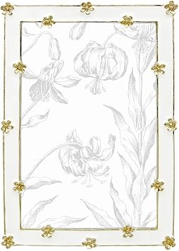 Spring Flower Thin Border Photo Frame / 4x6 In | For Vertical & Horizontal Display on Tabletops | Perfect for Home Decor, Wedding, Graduation, Or Milestone Photos White+Gold