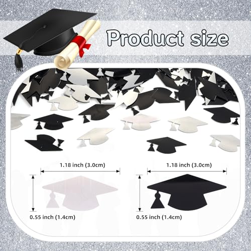 Image of Black and Black Graduation Cap Confetti 2026, Class of 2026 Table Centerpiece Grad Confetti for 2026 Graduation Party Decorations Supplies
