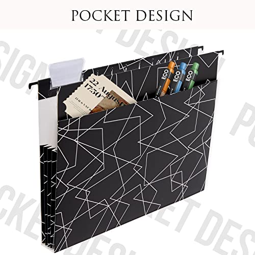 Y Yoma 6 Pack Extra Capacity Hanging File Folders With Pocket Letter Size Accordion Decorative File Folder Cute Colored Expandable Folder For Office Home With 1/5-Cut Adjustable Tabs, Black & White #TOP1