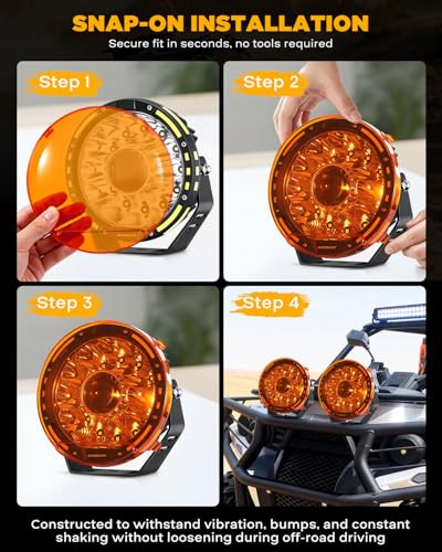Image of Auxbeam 7 Inch Deep Amber Light Covers for 360-PRO /RAY-L Series, 2300K Dark Amber Tint Round Off-Road Light Lens Cap, Light Bar Covers for Fog Rain Dust Snow, 2 Packs