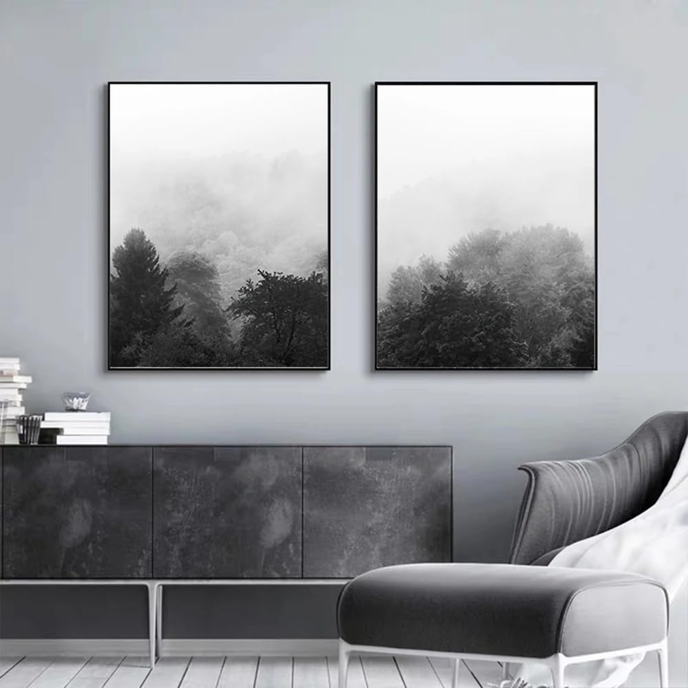 WBYZAC 2 Pieces Poster-Forest Mist Scenery Simple Artistic Conception Style Abstract Canvas Printing Painting,Living Room Dining Hall Bedroom Office Home Decor-60 * 80cm (No Frame)