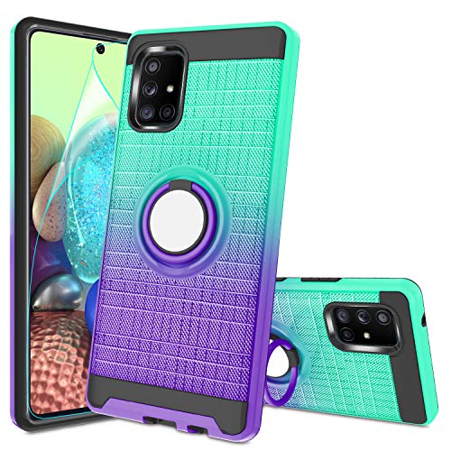 Galaxy A71 5G Case, Galaxy A71 5G Phone Case with HD Screen Protector,Atump 360 Degree Rotating Ring Holder & Kickstand Bracket Cover Phone Case for Samsung Galaxy A71 5G Mint Purple