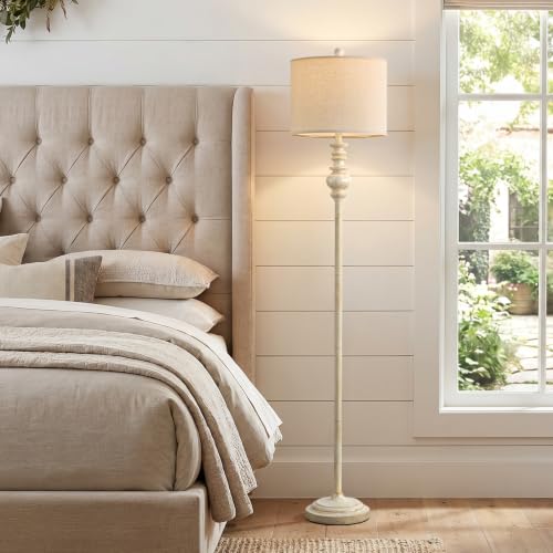 Image of BOBOMOMO 64.25 inch Farmhouse Floor Lamp with Remote, Dimmable Floor Lamp with Adjustable Color Temperatures, Antique White Floor Lamp with Gold Accents for Living Room Corner, Bedroom, 9W Bulb Included