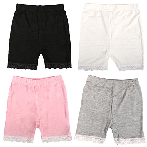 MyKazoe Girls Bike Shorts with Lace Trim (6, Basics (Black, White, Grey, Pink))