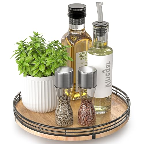 Image of 10 inch Lazy Susan Oak Wood Turntable Organizer for Cabinet, Round Wooden Farmhouse Lazy Susan Organization and Storage for Dining Table, Pantry, Kitchen, Countertop, Cupboard,Home Decor