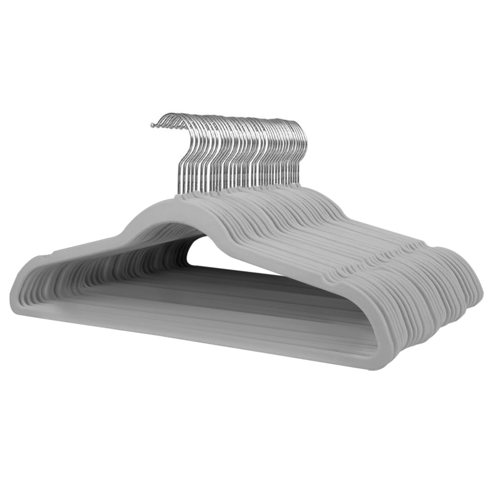 Stormix 14 Pack Velvet Hangers, 17.3 x 8.9 Inches Clothes Hangers, Non Slip Dresses Hangers with Shoulder Notches for Adult Gray