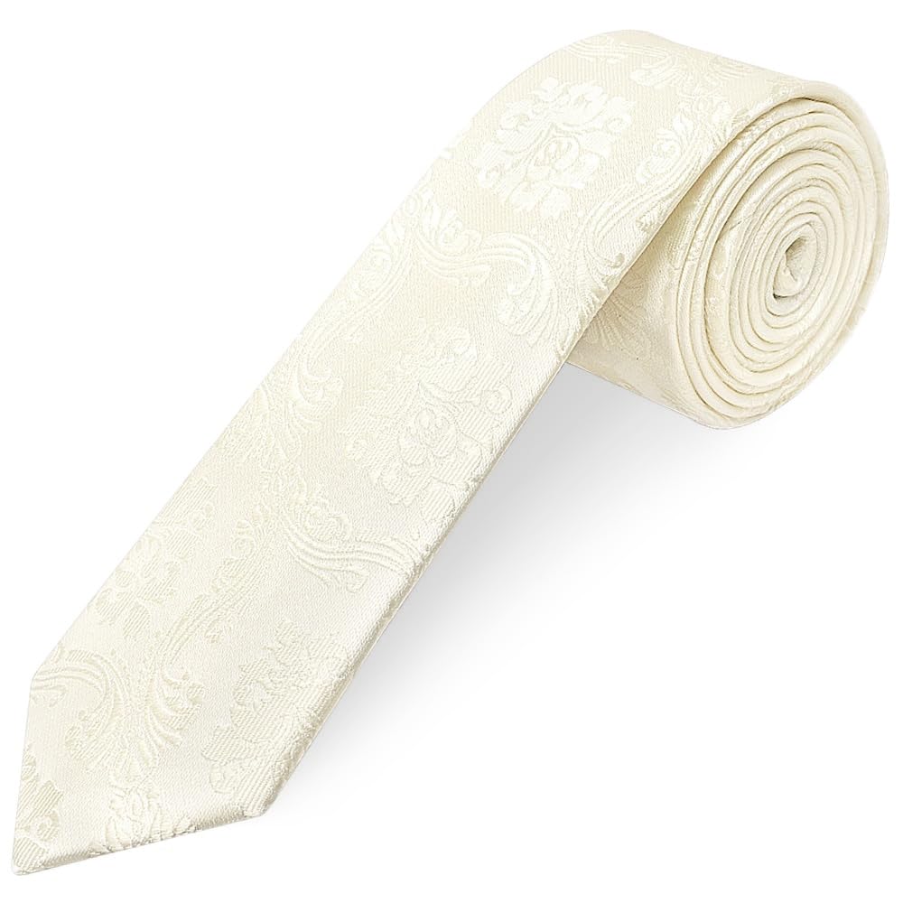 Ties R Us Men's Ivory Paisley Skinny Tie