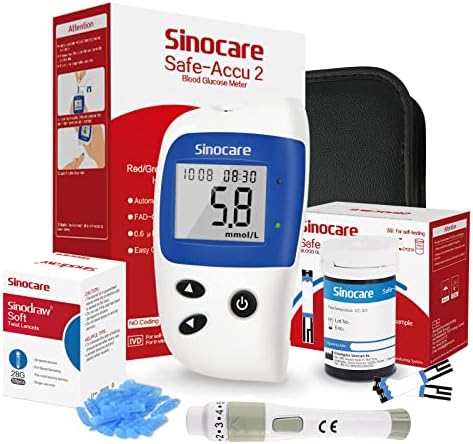 sinocare Blood Glucose Meter / Blood Glucose Monitor Safe Accu2 /Blood Sugar Test Kit with Test Strips x 50 & Case for UK Diabetics -in mmol/L