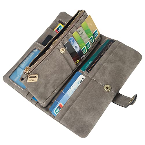 Image of Bird&Fish Women Vegan Leather Wallet Bifold Clutch Large Capacity Card Organizer Buckle Long Purse for Girls Candy Color