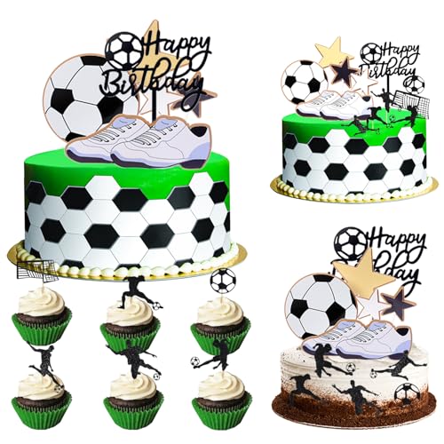 12 Stück Tortendeko Fussball, Fußball Geburtstagstorte Dekoration, Fußballfiguren Kuchen Toppers, Fussballtorte für Kinder, Fußball Tortendeko Set, für Fußball Sport Ball Themenparty