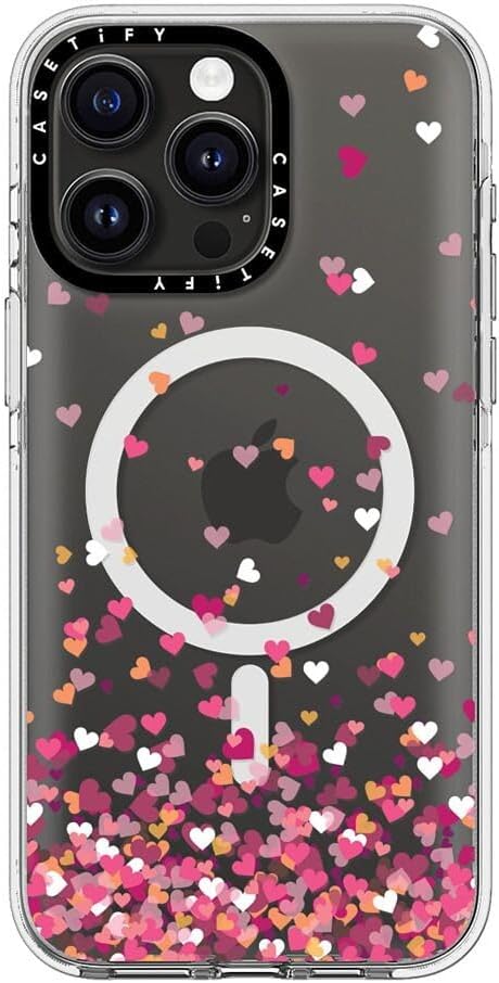 CASETIFY Clear iPhone 15 Pro Max Case [Not Yellowing / 6.6 ft. 3X Military Grade Drop Protection/Compatible with Magsafe] - Confetti Hearts - Clear - Image 4