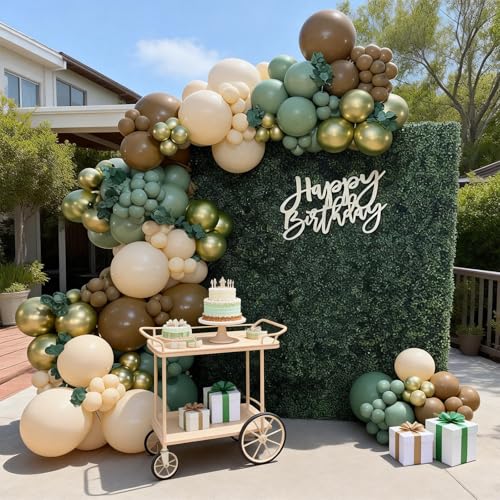 Image of FunHot Sage Green Brown Balloons, 50 Pcs Safari Balloons, Metallic Green Apricot Latex Balloon, 12 Inch Jungle Balloon for Boy Baby Shower Forest Birthday Camo Wild Woodland Party Decorations