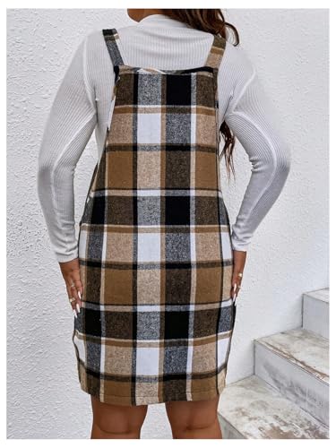 Floerns Women's Plus Size Plaid Print Overalls Suspender Skirt Fall Pinafore Dress2