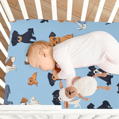 Image of Crib Sheet Breathable Soft Crib Mattress Sheet for Baby Toddler Boys Girls Fitted Crib Sheet Fit Standard Crib Mattress 52 x 28 Inch Blue Puppy