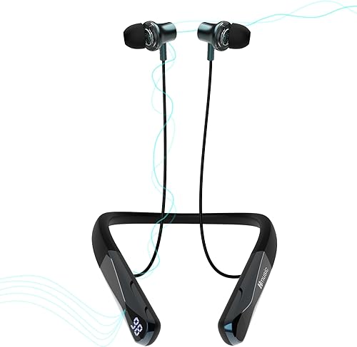 Hmusic H08 - Auriculares con banda para el cuello Bluetooth 6.0, auriculares inalámbricos con banda para el cuello, micrófono de retorno de voz,