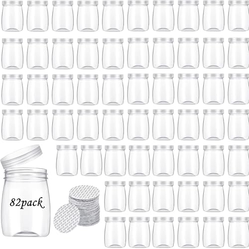 ihomecooker Mini Pudding Jars 82Pack 6oz/170ml Plastic Favor Jar with Lids Candy jars Yogurt Containers with Pressure Sensitive Seal Mason Jar Jam Bath Salt Jars Wedding Favors Honey Pot