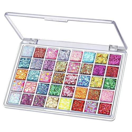 BelleFlair Palette de 40 Ombres à Paupières Pailletées, Palette de Maquillage pour Visage et Corps, Gel Pailleté pour Paupières, Palette de Maquillage pour Adultes...