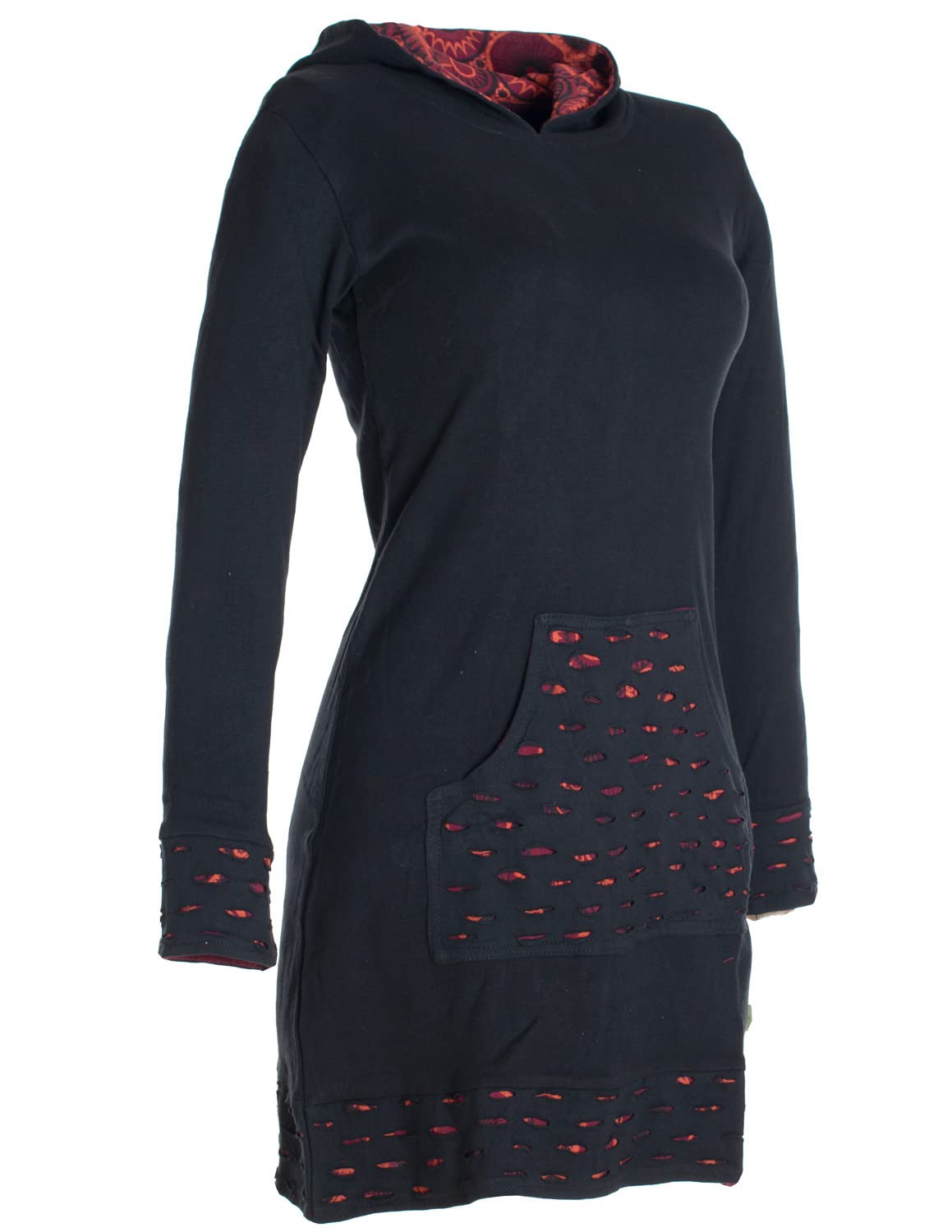 Vishes - Alternative Bekleidung - Damen Langarm-Shirtkleid Hoodie-Kleid Baumwollkleid Kapuze