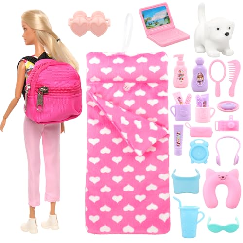 Festfun Kleidung für Puppen 24 Puppenkleidung enthält 1 Schlafsack 1 Rucksack 1 Hund 21 Zubehör für 11,5 Zoll 30 cm Mädchen Puppen