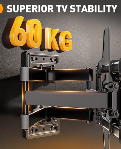Perlegear TV Wall Bracket for 42–86 Inch Flat/Curved TVs up to 60 kg, Tilt and Swivel Wall Brackets with Dual Arms, Full Motion TV Wall Mount Max VESA 600x400mm, PGLF12 - Image 4