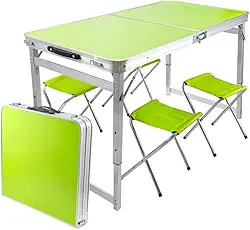 JOYFOX Mesa Dobrável Joyfox com Altura Ajustável + 4 Cadeiras – Mesa Portátil de Camping, Churrasco e Viagem, Estrutura em Alumínio Reforçado, Compacta e Resistente
