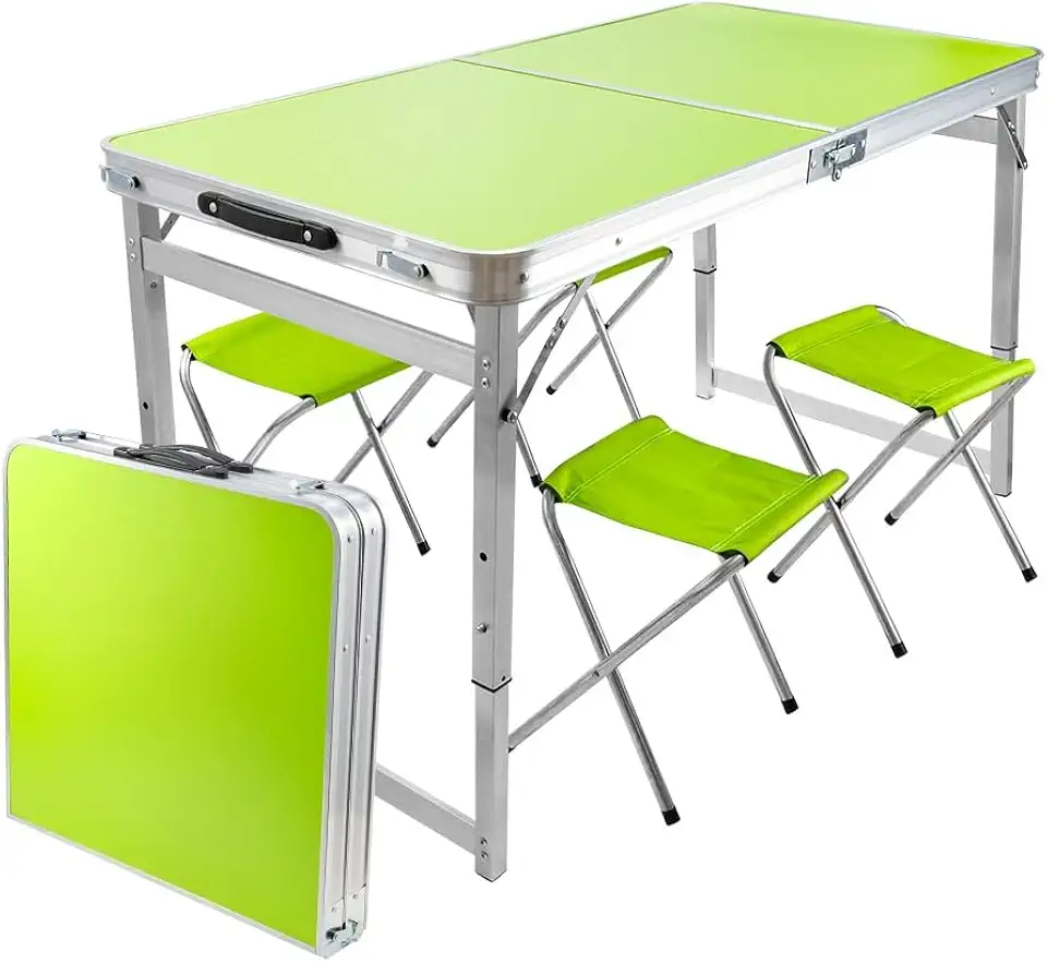 JOYFOX Mesa Dobrável Joyfox com Altura Ajustável + 4 Cadeiras – Mesa Portátil de Camping, Churrasco e Viagem, Estrutura em Alumínio Reforçado, Compacta e Resistente