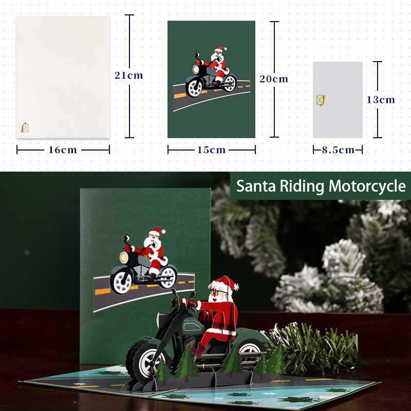 Fassory 3D Pop Up Christmas Card, Santa Riding Motorcycle Card - Image 3