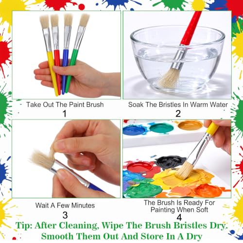 Afcabakila Set de 48 Pinceles Grandes de Cerda para Pintura, Redondo y Plano con Mangos de Colores para Acrílico y Acuarela miniatura 4