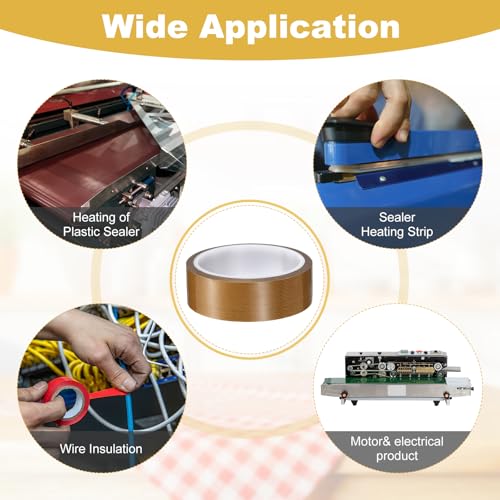 Image of PATIKIL High Temperature PTFE Tape 1-3 /16 Inch x 33 Feet PTFE Coated Fiberglass Adhesive Tape for Vacuum Sealer Machines Hand-Impulse Sealers Insulation, Brown