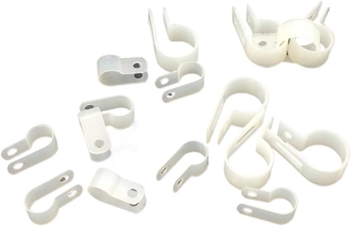 250pcs 13.2mm White Plastic Wire Hose Tubing R-Type Line Card Fixed Cable Tie Mount Organizer Holder R Clip Clamp