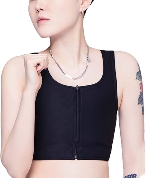 Elastic Chest Binders Middle Zip Up Corset Short Vest Breast Binder for Tomboy Lesbian Amazon