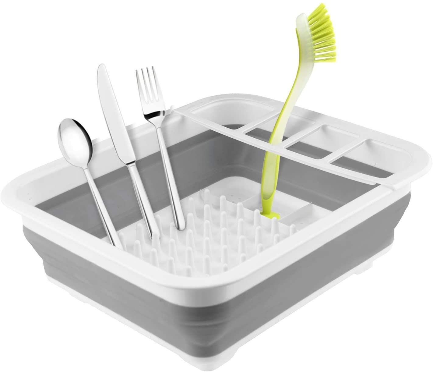 Econx White & Grey Premium Collapsible Dish Drainer - Durable Folding Dish Draining Board - Space Saver For Travel, Small Kitchens, Caravans, Houseboats, Camping, Tents - Hygienic & Practical Dish Rack Drainer
