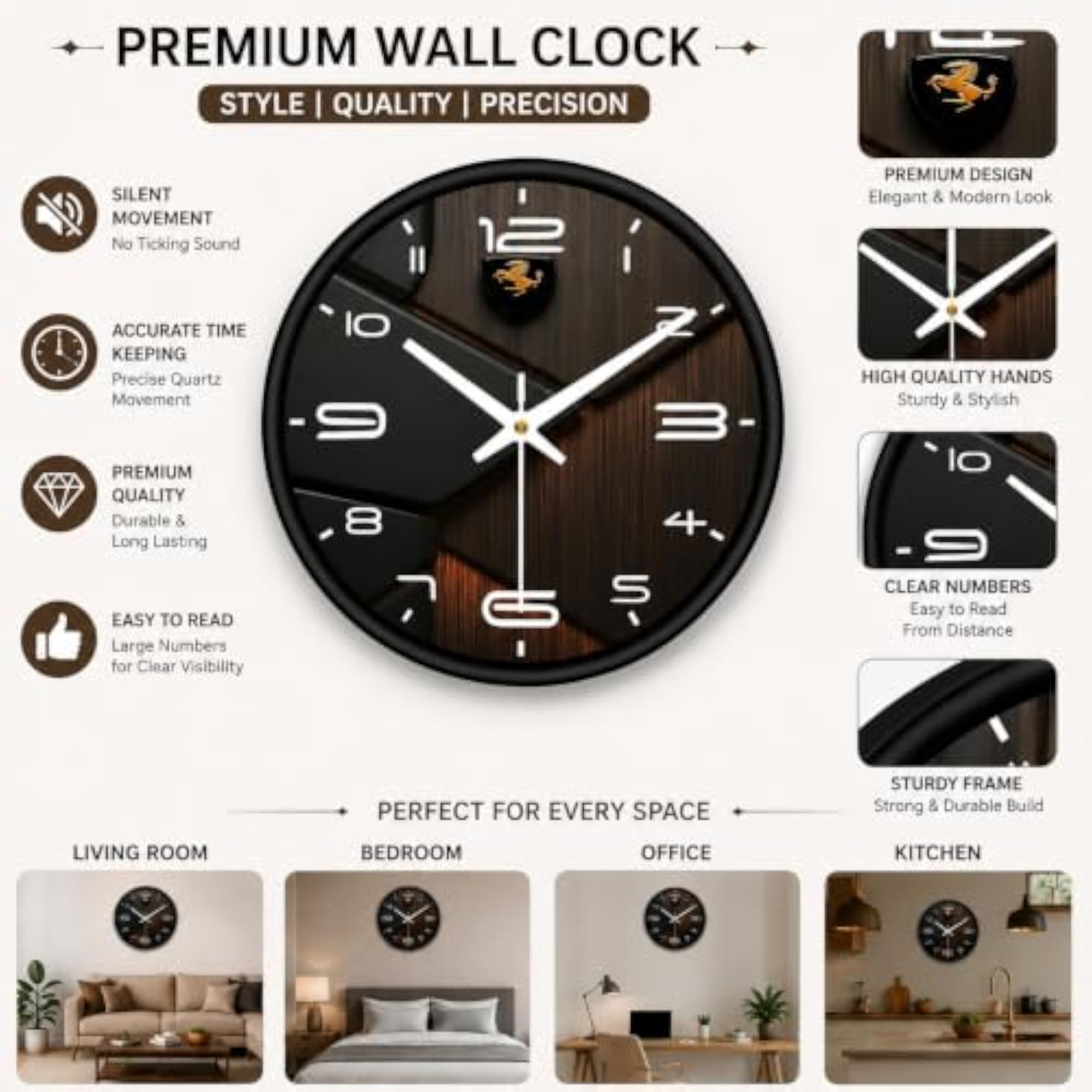 Modern Decorative Wooden Wall Clock, Premium Design