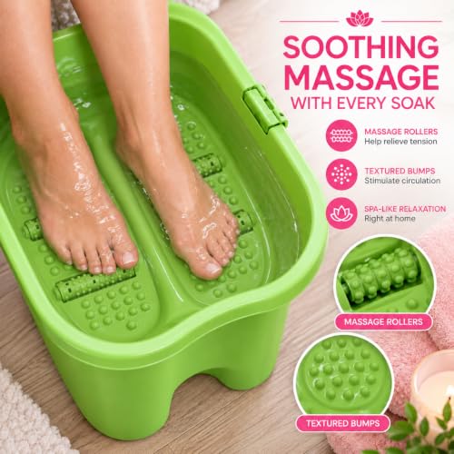 Image of Basicwise Collapsible Foot Spa Bucket with Cover, Deep Soaking Basin for Pedicure, Portable Folding Massage Bath Tub, Compact Wash Container