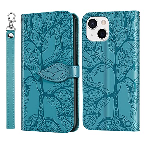 Funda para iPhone 13 Carcasa con Tapa [6,1 Pulgadas] Cuero PU Flip Case Móvil Cartera Magnético Cover con Función de Soporte y Ranura Tarjeta para iPhone 13, Turquesa Cover