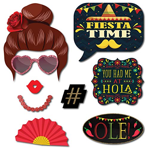Fiesta Photo Booth Props - 41-Pc Photobooth Kit With 8 X 10-Inch Sign, 60 Adhesive Pads, 45 Sticks - Mexican Photo Prop - Fiesta Props - Photo Booth Props Cinco De Mayo #TOP3