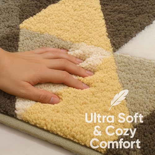 Image of Luxe Home Bath Mat Canada Triangle Super Soft Anti Skid Slip Water Soak Washable Door Mats for Home, Bathroom Mat, Floor Mat, Kitchen Mat for Floor (40x60 cm) Gold