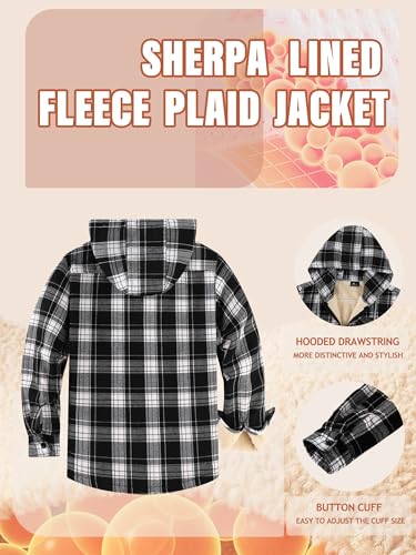 Mens Flannel Hoodies Fleece Full Zip Shirt Jacket Plaid Fall Winter Coat with Hood3