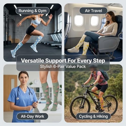 Image of LEOSTEP Compression Socks for Women and Men Circulation, Knee High Stockings Support for Nurses, Cycling, Hiking, Running