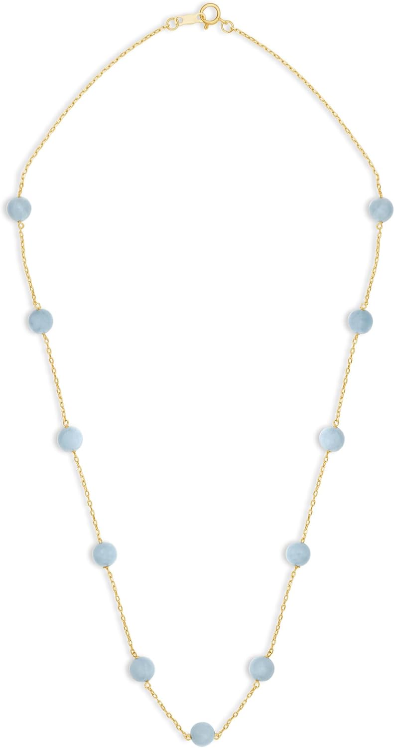 Belacqua Natural Milky Blue Aquamarine Station Necklace in 10K Yellow Gold, 6mm Round, 18" Cable Chain, Dainty Jewelry for Women, Gift Box Included - Image 2