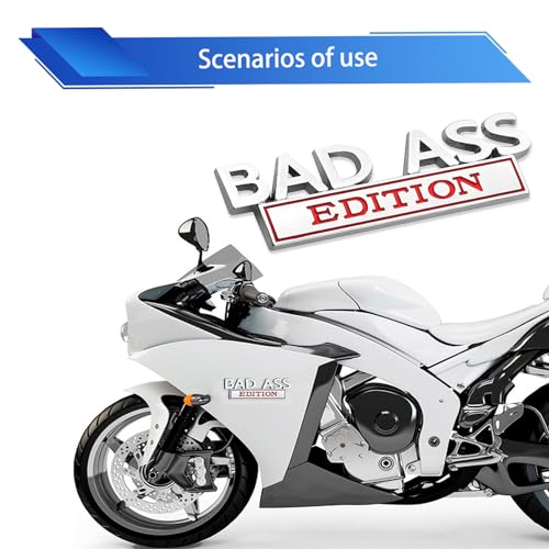 Image of 1 PC Car Fender Badge Sticker, 3.93 inch x 1.33 inch Self-Adhesive Bad Ass Edition Tailgate Front Grille Hood Sticker, Car Decorative Modification Accessory, for Most Car Models (Silver & Red)
