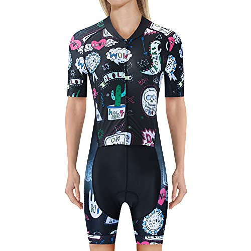 JPOJPO Women Cycling Jersey Set Short Sleeve Bodysuit One-Piece 5D Padded Bicycle Shorts Quick-Dry 3-Pockets S-3XL